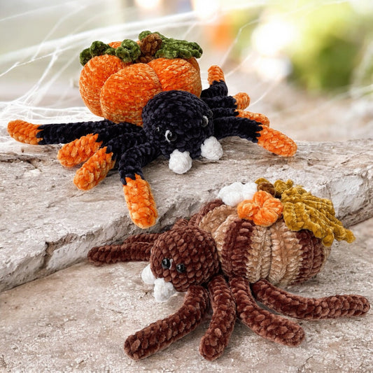 2-in-1 Pumpkin Spider Crochet Pattern Halloween Fall Amigurumi Plushie Bundle