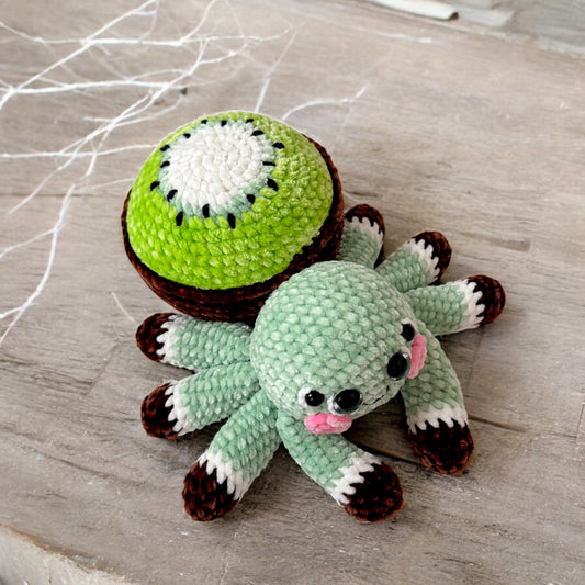 Kiwi Fruit spider Crochet Pattern: Spooky Cute Halloween Fall Decoration Plushie Amigurumi