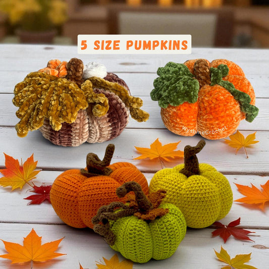 5-Size Pumpkin Amigurumi Crochet Pattern Bundle