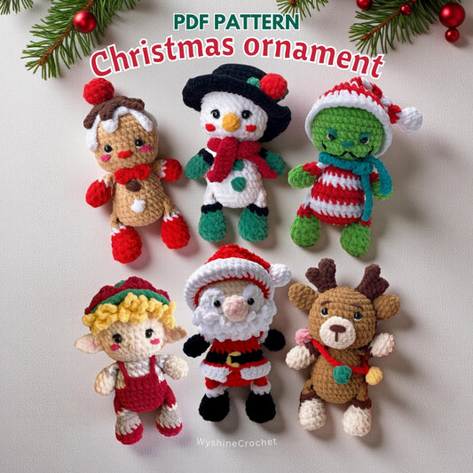 Easy Christmas Ornament Crochet Pattern Set 6-in-1