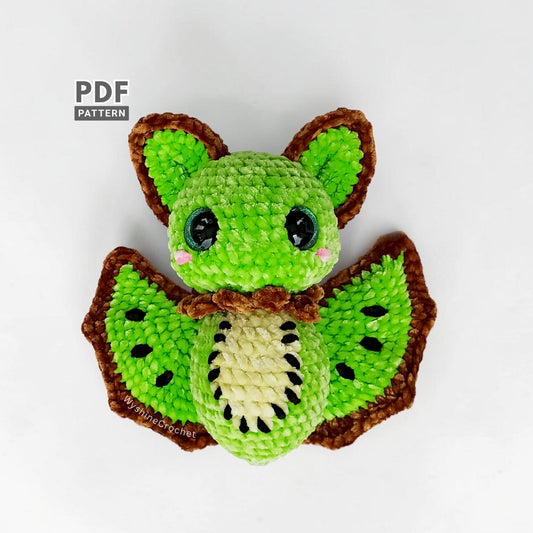Kiwi Bat Crochet Pattern - Spooky-Cute Fruit Amigurumi - product photo 1 of 7