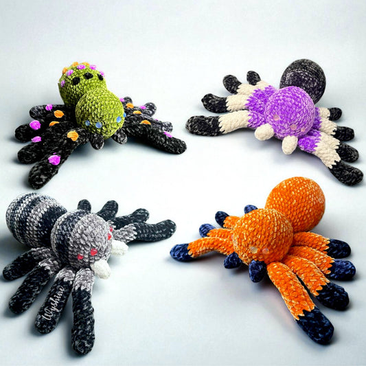 4-in-1 Jumping Spider Crochet Pattern Bundle - Halloween Fall Decoration Amigurumi