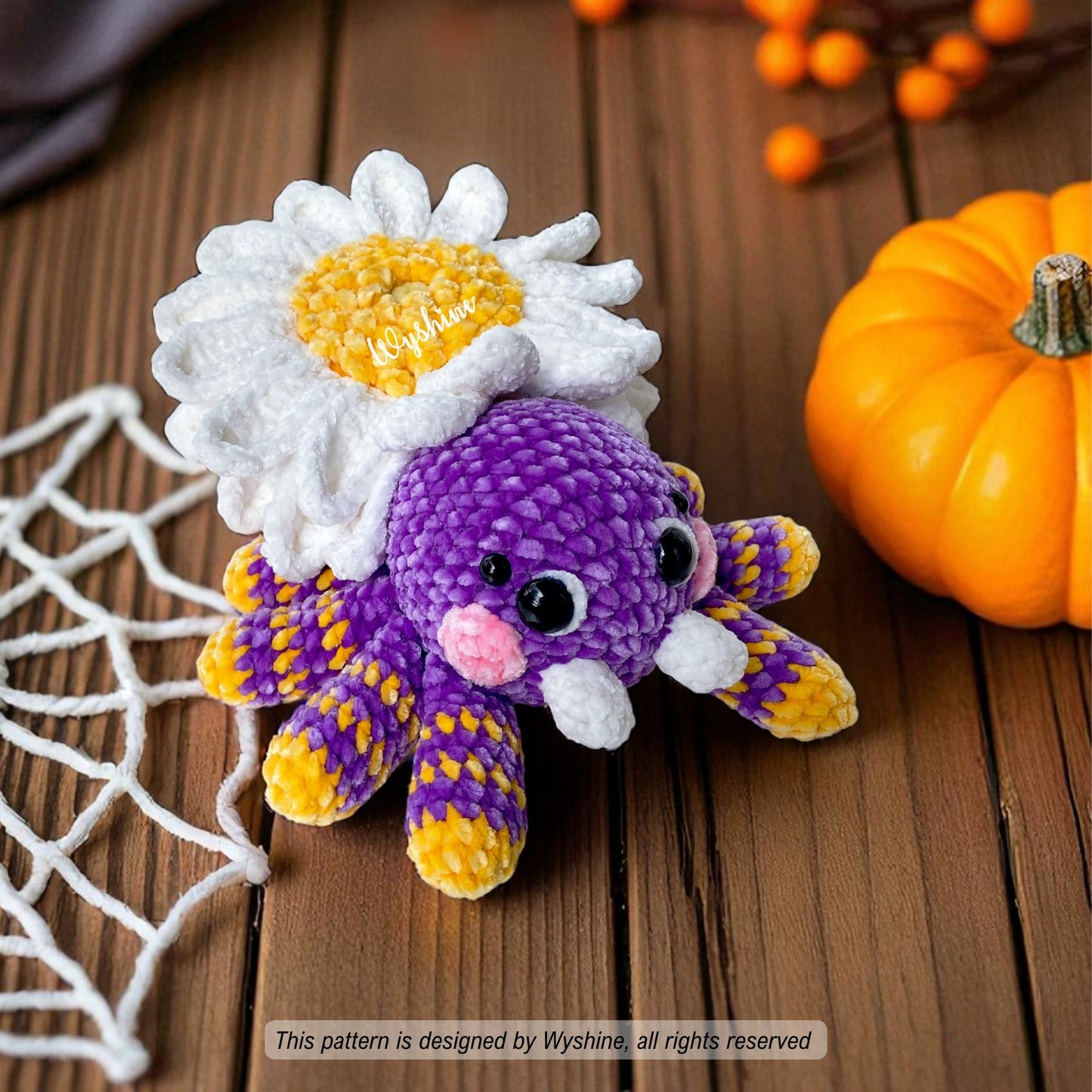 Daisy Spider Crochet Pattern Halloween fall decor Amigurumi Plushie 