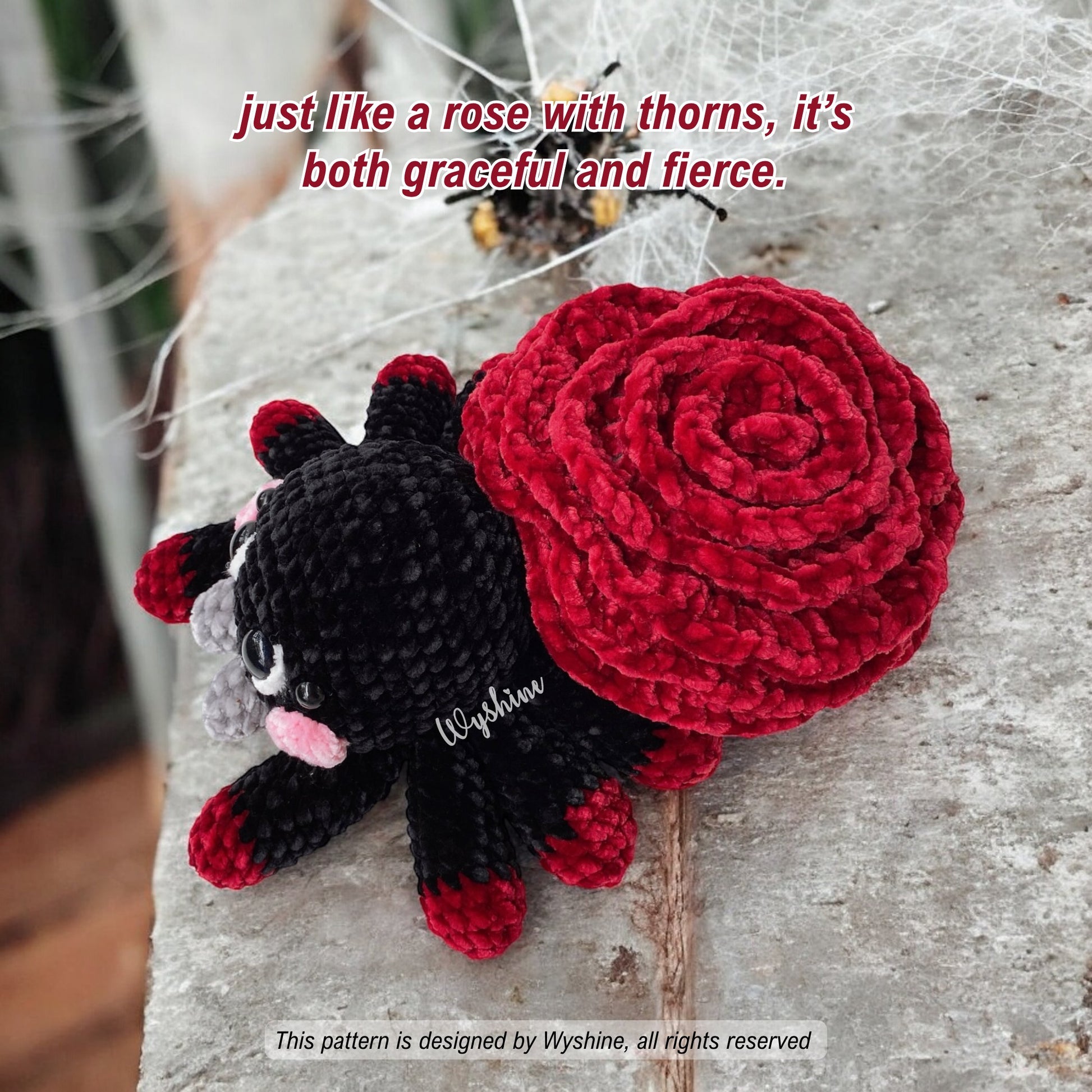 Rose Spider Crochet Pattern Spooky Cute Halloween and Fall Amigurumi Plushie Wyshine Crochet