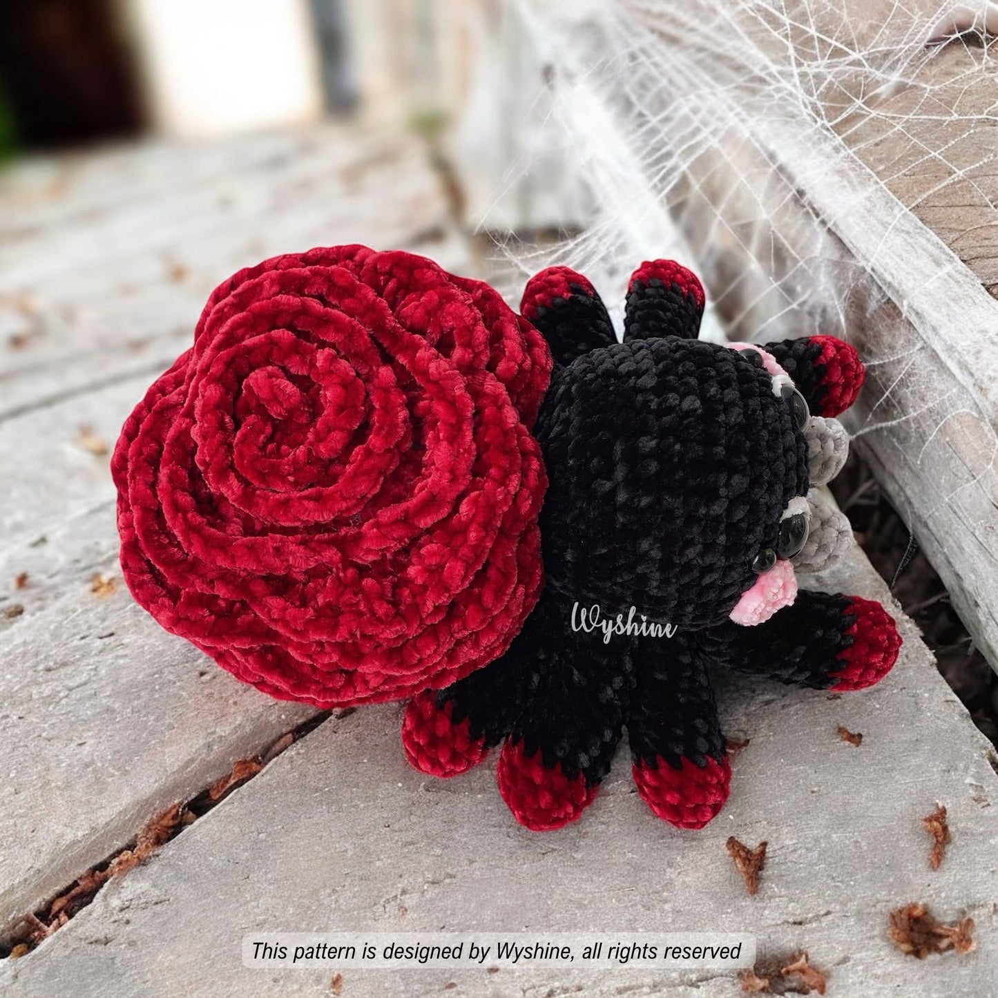 Rose Spider Crochet Pattern Spooky Cute Halloween and Fall Amigurumi Plushie Wyshine Crochet