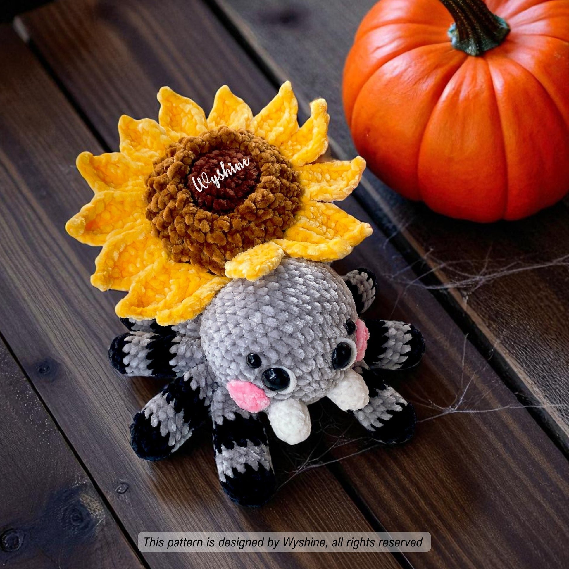 Sunflower Spider Crochet Pattern: Halloween Amigurumi Plushie - Fall Decoration Wyshine Crochet