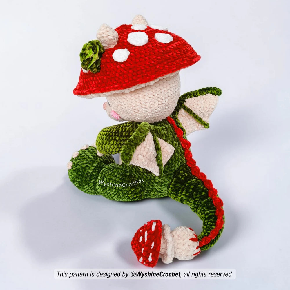 Spooky-cute Baby Mushroom Dragon crochet pattern for gentle Halloween decor and magical fall displays