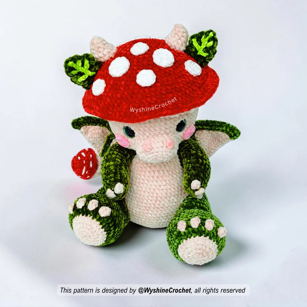 Baby Mushroom Dragon crochet pattern tested by experienced crocheters with photo-guided amigurumi instructions