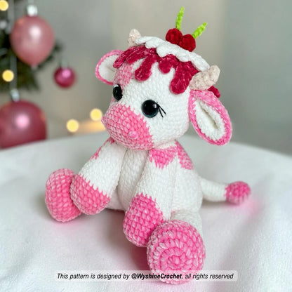 Farm animal crochet pattern featuring a sweet Candy Cow plushie for handmade Christmas gifts and holiday decor
