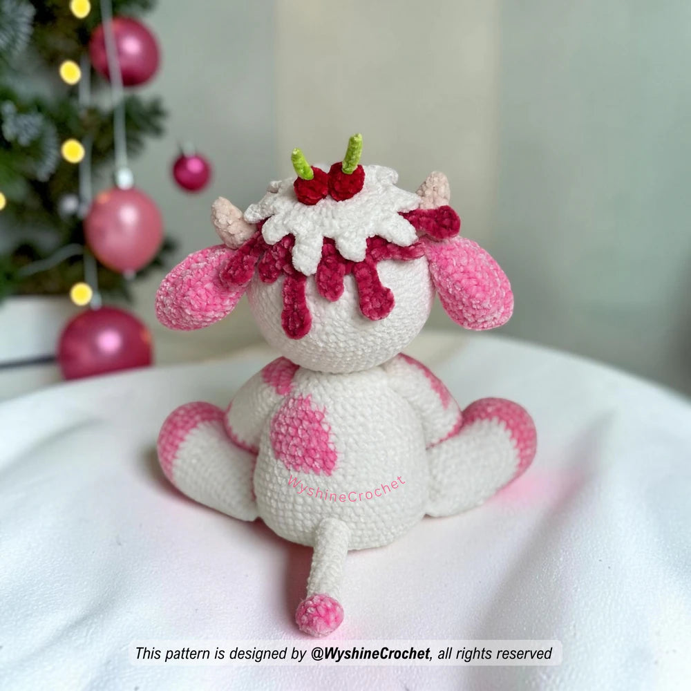 Holiday cow crochet pattern for nursery decor, handmade gift baskets, winter displays, and crochet market prep
