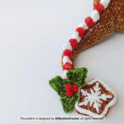 Handmade Christmas amigurumi dragon pattern featuring a chubby gingerbread character for holiday decor, seasonal crochet gifts, and festive displays