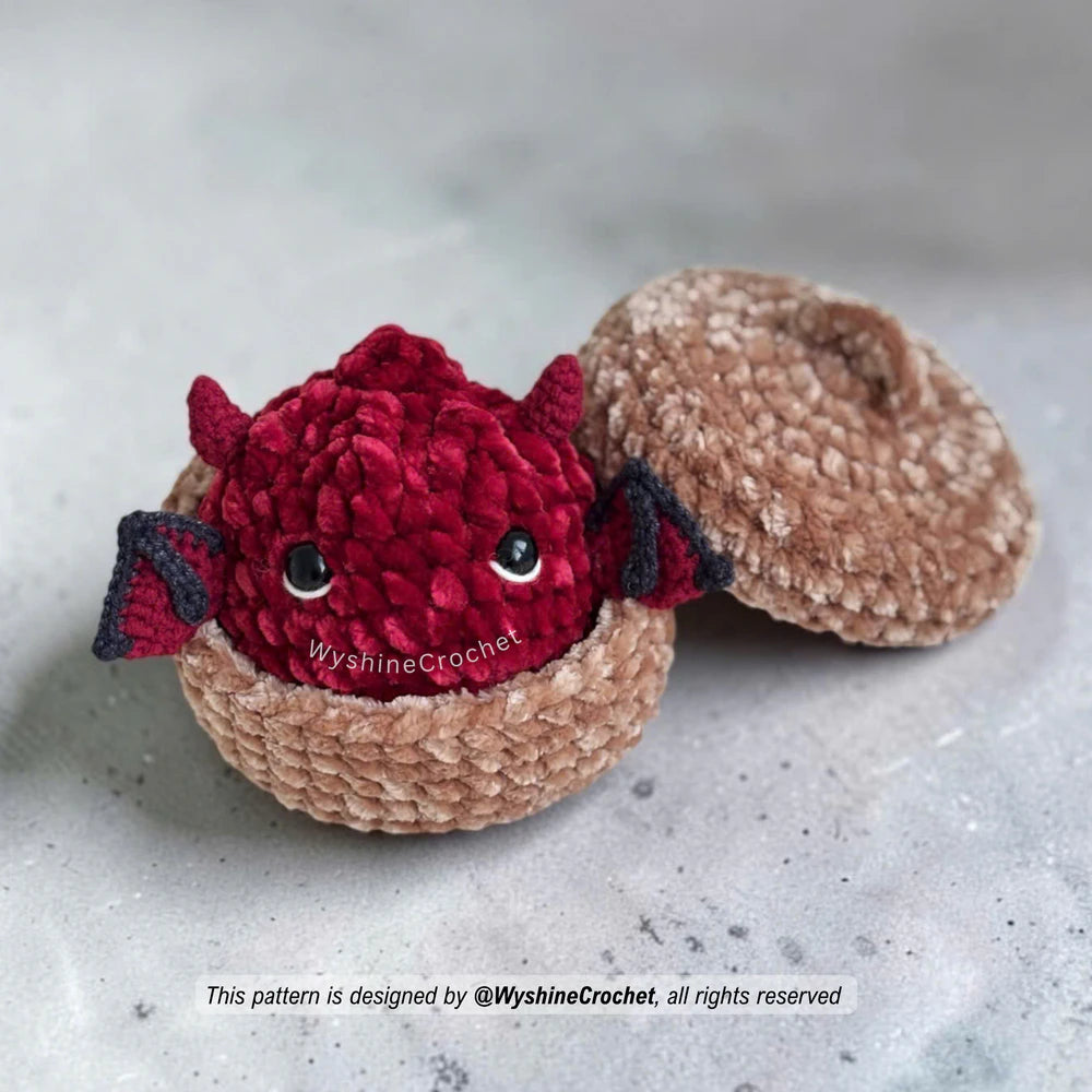 Red Devil and Bat Dumpling crochet pattern with tiny horns, ears, wings, and spooky-cute bao bun style