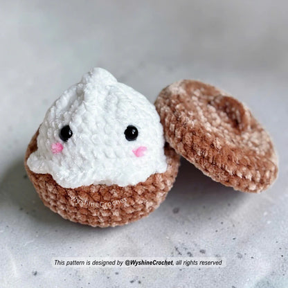 Baby Ghost Dumpling crochet pattern with soft white ghost shape, ruffle edge, and embroidered blush details
