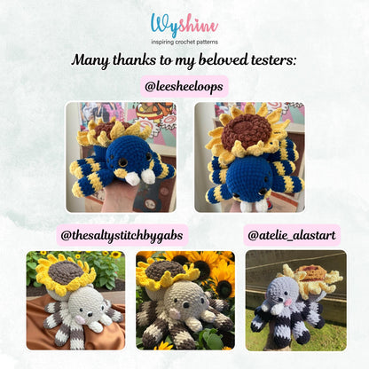 Sunflower Spider Crochet Pattern: Halloween Amigurumi Plushie - Fall Decoration Wyshine Crochet