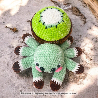 Kiwi Fruit spider Crochet Pattern: Spooky Cute Halloween Fall Decoration Plushie Amigurumi