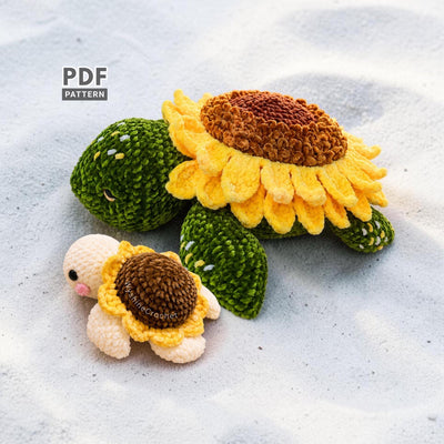 Mom & Baby Sunflower Turtle Crochet Pattern Bundle