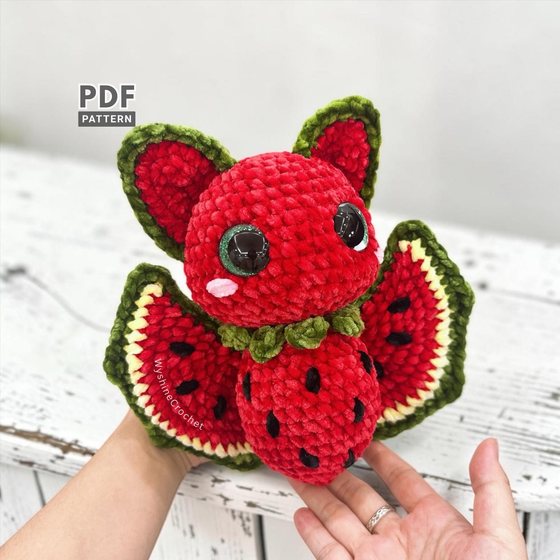 Watermelon Bat Crochet Pattern - Fall Decor Amigurumi - product photo 1 of 7