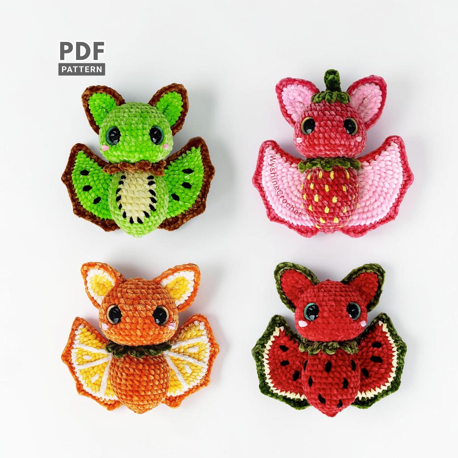 Fruit Bat Crochet Pattern Bundle - 4-in-1 Halloween Amigurumi Set - product photo 1 of 10
