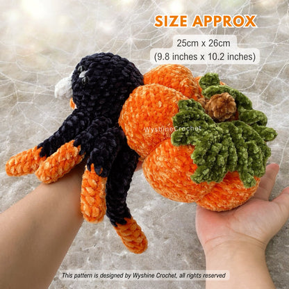 Pumpkin Spider Crochet Pattern - Cute Spooky Halloween Autumn Decoration Amigurumi Plushie