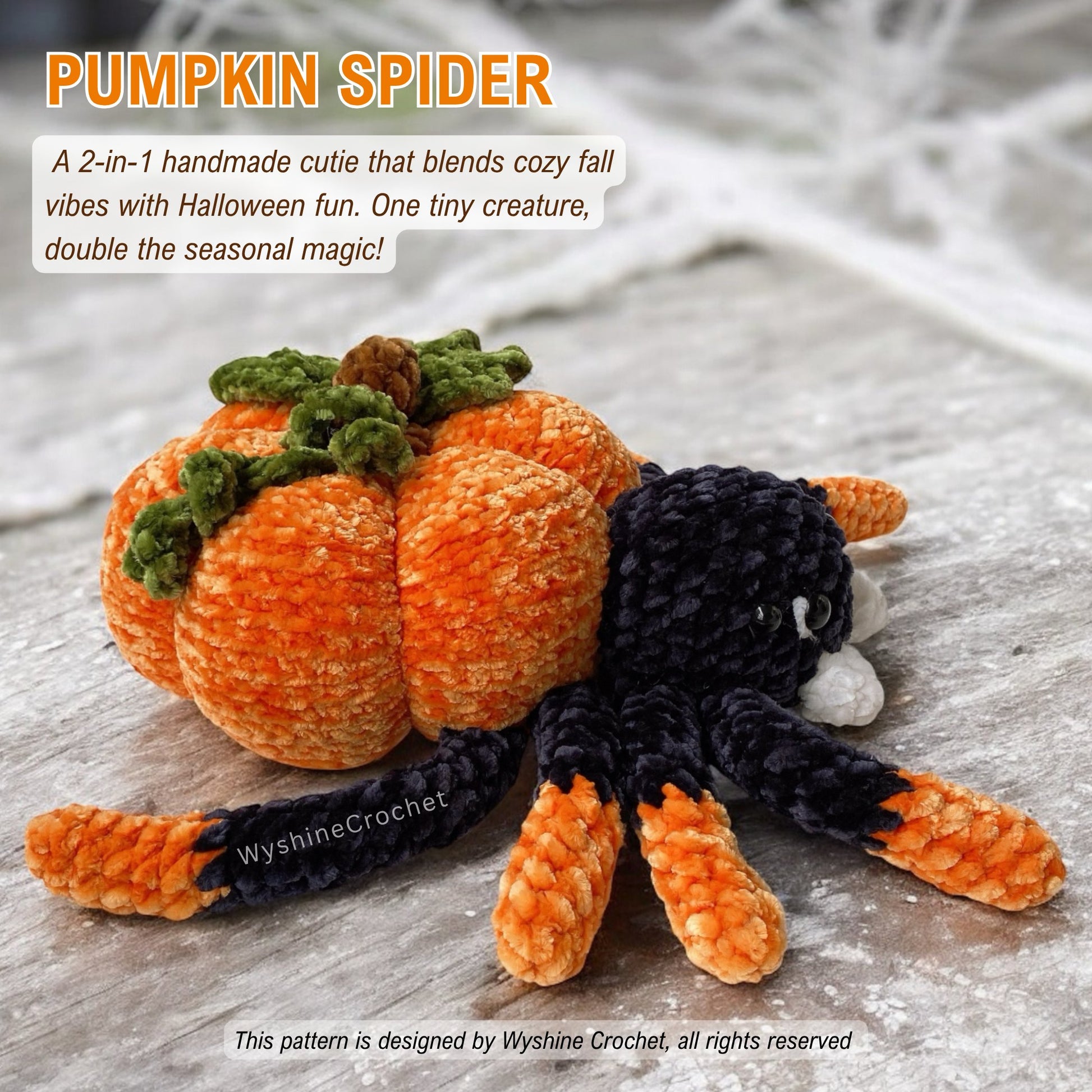 Pumpkin Spider Crochet Pattern - Cute Spooky Halloween Autumn Decoration Amigurumi Plushie
