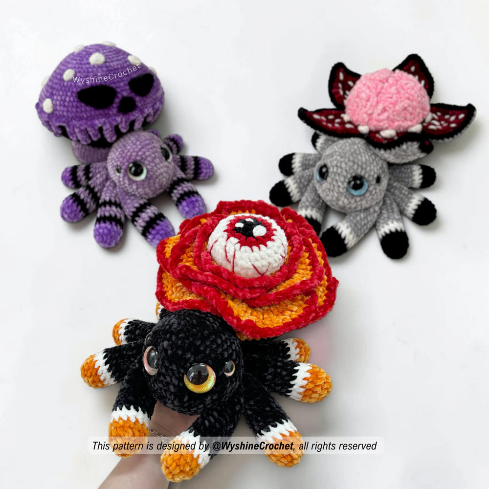 Halloween crochet pattern bundle for spooky cute spider plushies, handmade gifts, crochet market prep, and cozy fall decoration